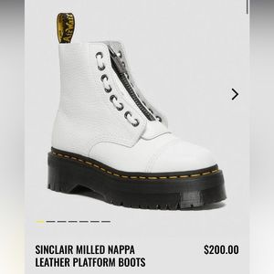 NWOT Doc Marten Sinclair Milled Nappa Leather Platform Boots in White Womens 9